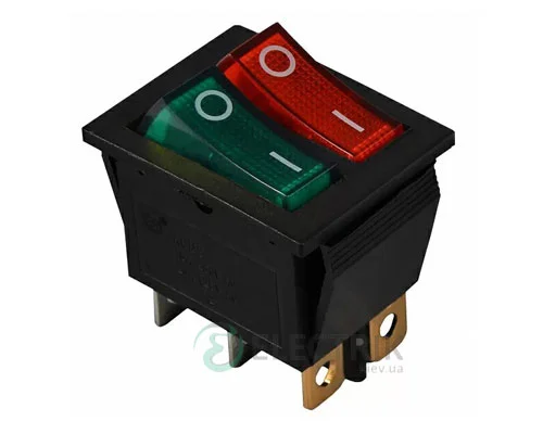 Перемикач KCD2-2101N GR+R/B чорний з зеленою і червоною клавішами з підсвічуванням, АСКО-УКРЕМ