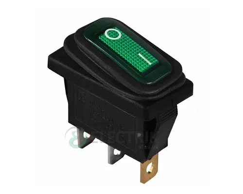 Перемикач KCD3-101WN GR/B чорний з зеленою клавішею з підсвічуванням IP54, АСКО-УКРЕМ