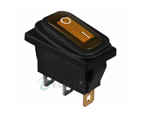 Перемикач KCD3-101WN YL/B чорний з жовтою клавішею з підсвічуванням IP54, АСКО-УКРЕМ