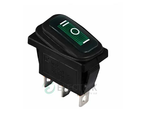 Перемикач KCD3-103W GR/B на 3 положення чорний з зеленою клавішею IP54, АСКО-УКРЕМ