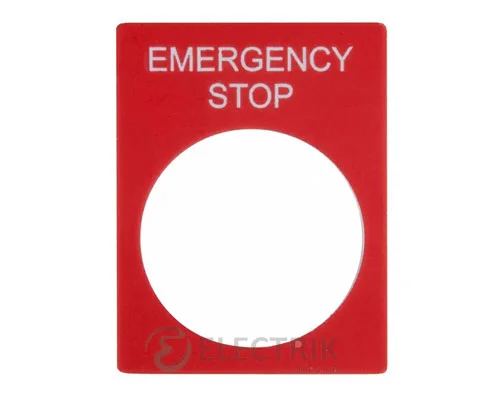 Бирка маркировочная «EMERGENCY STOP» красная для кнопок ∅22 мм, АСКО-УКРЕМ