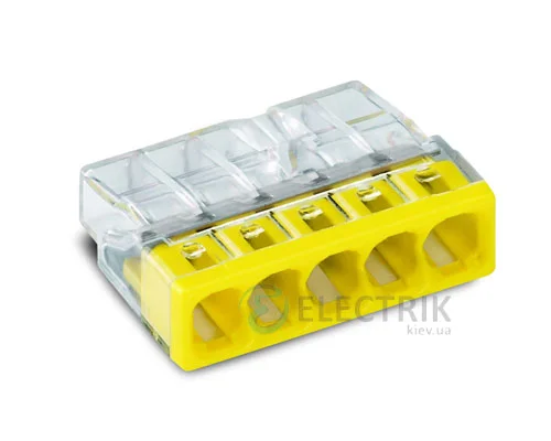 Клемма COMPACT PUSH WIRE 5-проводная 0,5-2,5 мм² прозрачная/желтая с пастой, WAGO (Германия)
