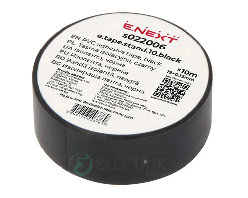 ізолента 0,13×19 мм чорна (10 м) e.tape.stand.10.black, E.NEXT