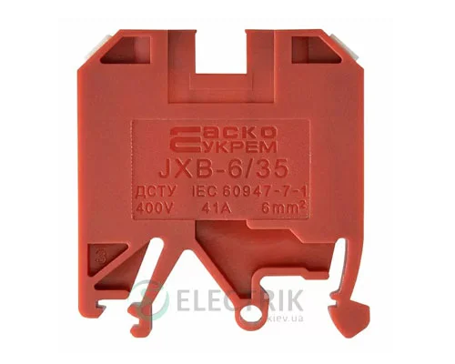 Винтовий контактний зажим JXB 6/35 на DIN-рейку червоний, АСКО-УКРЕМ