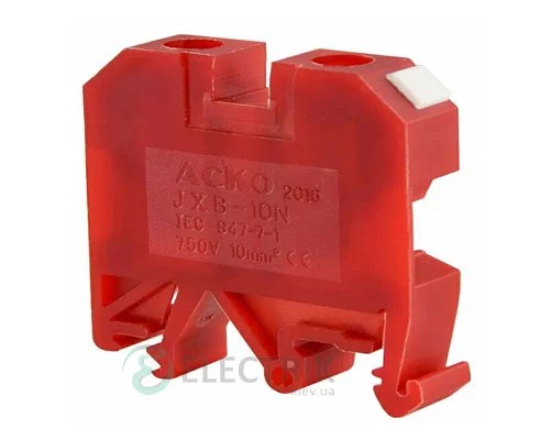 Винтовий контактний зажим JXB 10/35 на DIN-рейку червоний, АСКО-УКРЕМ