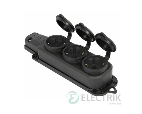 Розетка тримісна з захисною кришкою каучукова e.socket.rubber.029.3.16 2P+PE (Schuko) 16А 250В IP44, E.NEXT (Mutlusan)