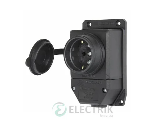 Розетка одинарна з захисною кришкою каучукова e.socket.rubber.029.1.16 2P+PE (Schuko) 16А 250В IP44, E.NEXT (Mutlusan)