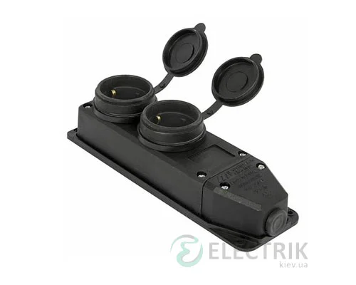 Розетка двомісна з захисною кришкою каучукова e.socket.rubber.029.2.16 2P+PE (Schuko) 16А 250В IP44, E.NEXT (Mutlusan)