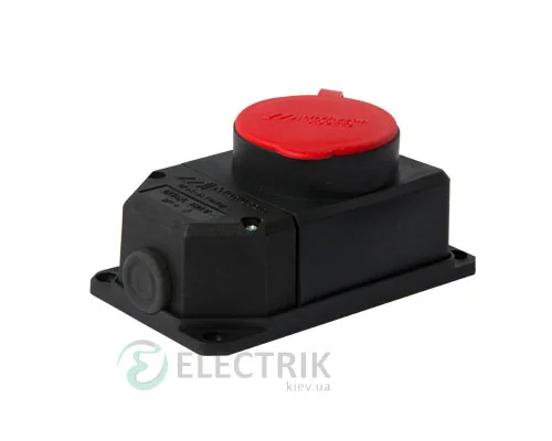 Стаціонарна каучукова розетка з захисною кришкою e.socket.rubber.062.16 3P+PE 16А 400В IP44, E.NEXT (Mutlusan)