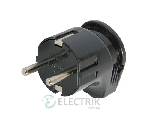 Побутова кутова вилка з заземленням 16А чорна e.plug.angle.008.16, E.NEXT
