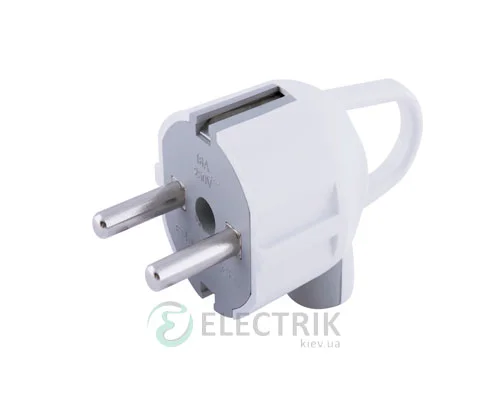 Побутова кутова вилка з заземленням і ручкою 16А біла e.plug.angle.005.16, E.NEXT