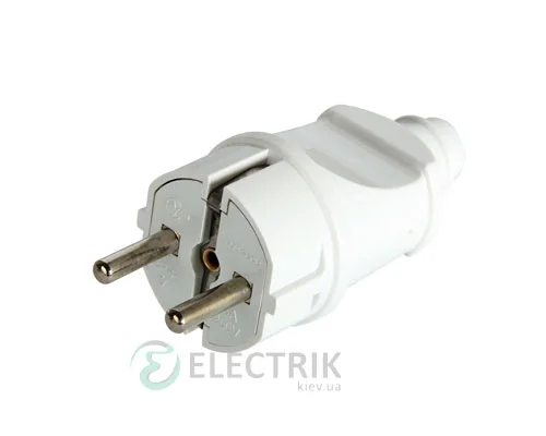 Побутова пряма вилка з заземленням 16А біла e.plug.straight.003.16, E.NEXT