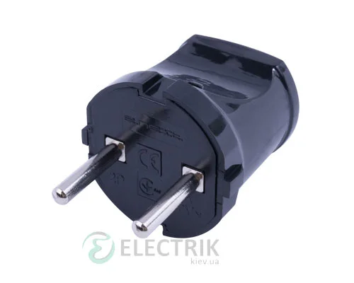 Побутова беззаземлена вилка 10А чорна e.plug.002.10, E.NEXT