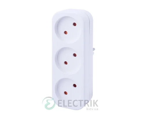 Трійник побутовий на 3 гнізда без заземлення 10А e.socket.003.10.2, E.NEXT