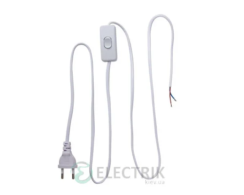 Шнур 2×0.75 мм² 1.5 м с вилкой и переключателем белый e.wire.switch/plug.150.white, E.NEXT