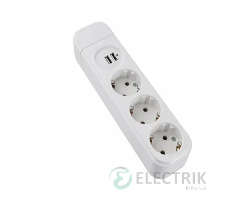 Колодка розширювача 3-местна з заземленням і 2×USB КП-З-USB-10, АСКО-УКРЕМ