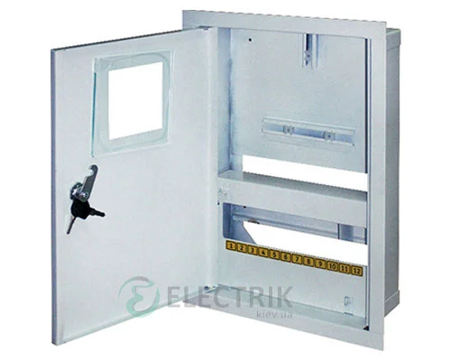 Корпус e.mbox.stand.w.f1.12.z.e металлический, под 1-ф. электронный счётчик, 12 мод., встраиваемый, с замком