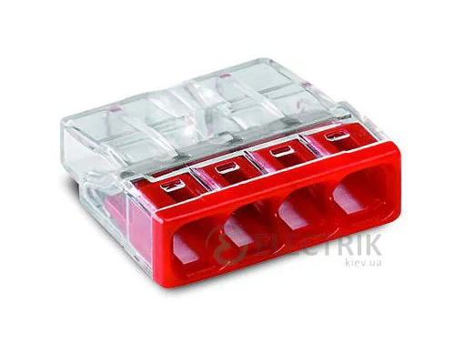 Клемма COMPACT PUSH WIRE 4-проводная 0,5-2,5 мм² прозрачная/красная без пасты, WAGO (Германия)