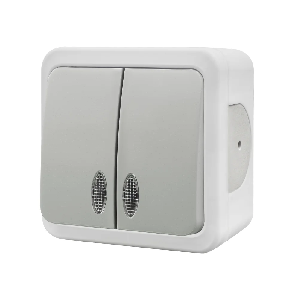 Вимикач зовнішній 2кл. з led-підсвіткою MULTIMA Білий IP22, NE-AD