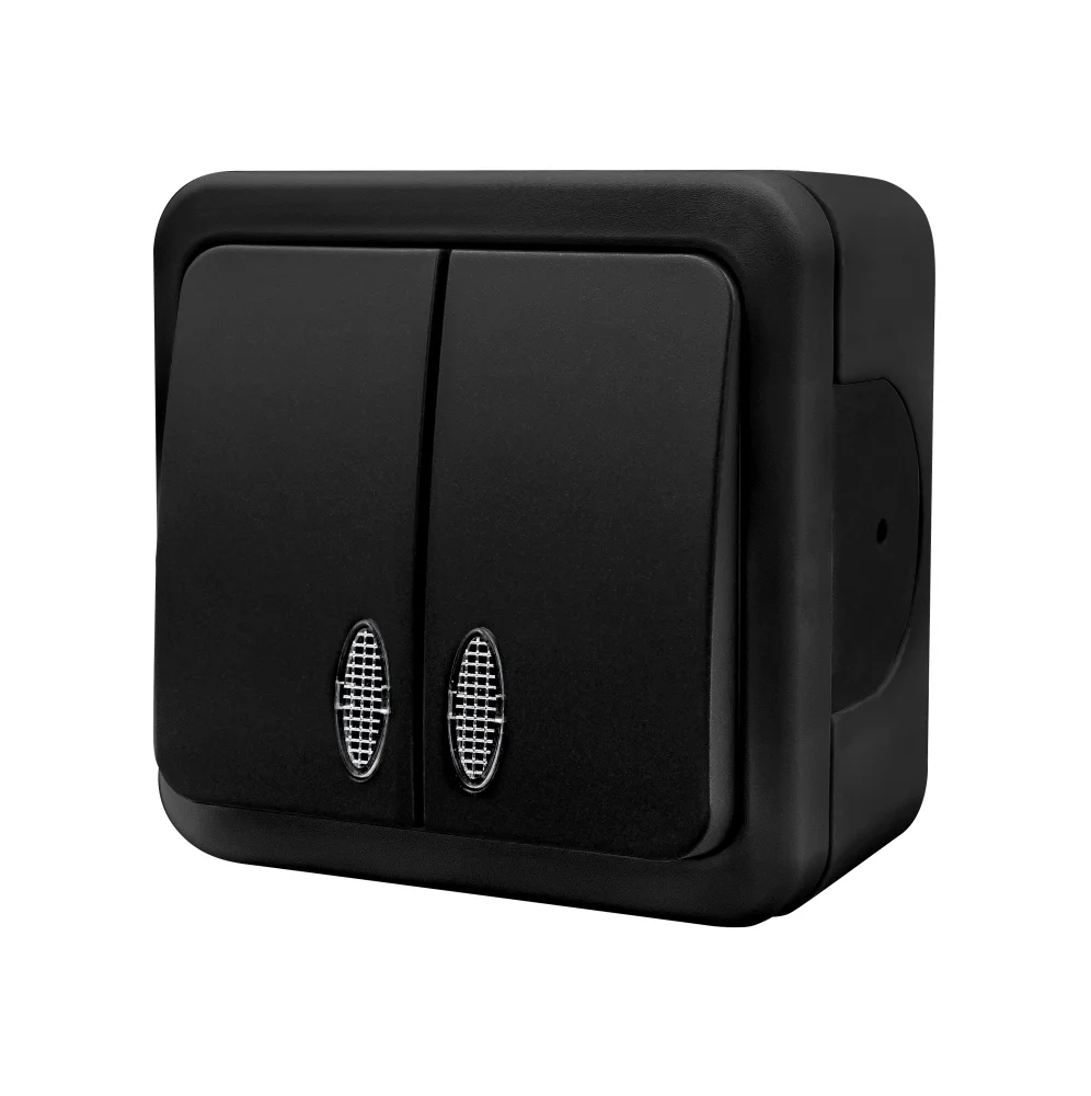 Вимикач зовнішній 2кл. з led-підсвіткою MULTIMA Чорний IP22, NE-AD