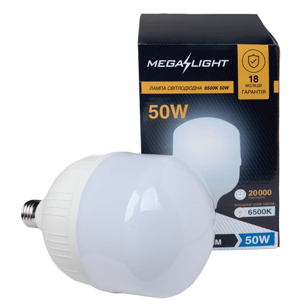 Мощная LED-лампа MEGALIGHT T120 50Вт 6500К E27 165–265В