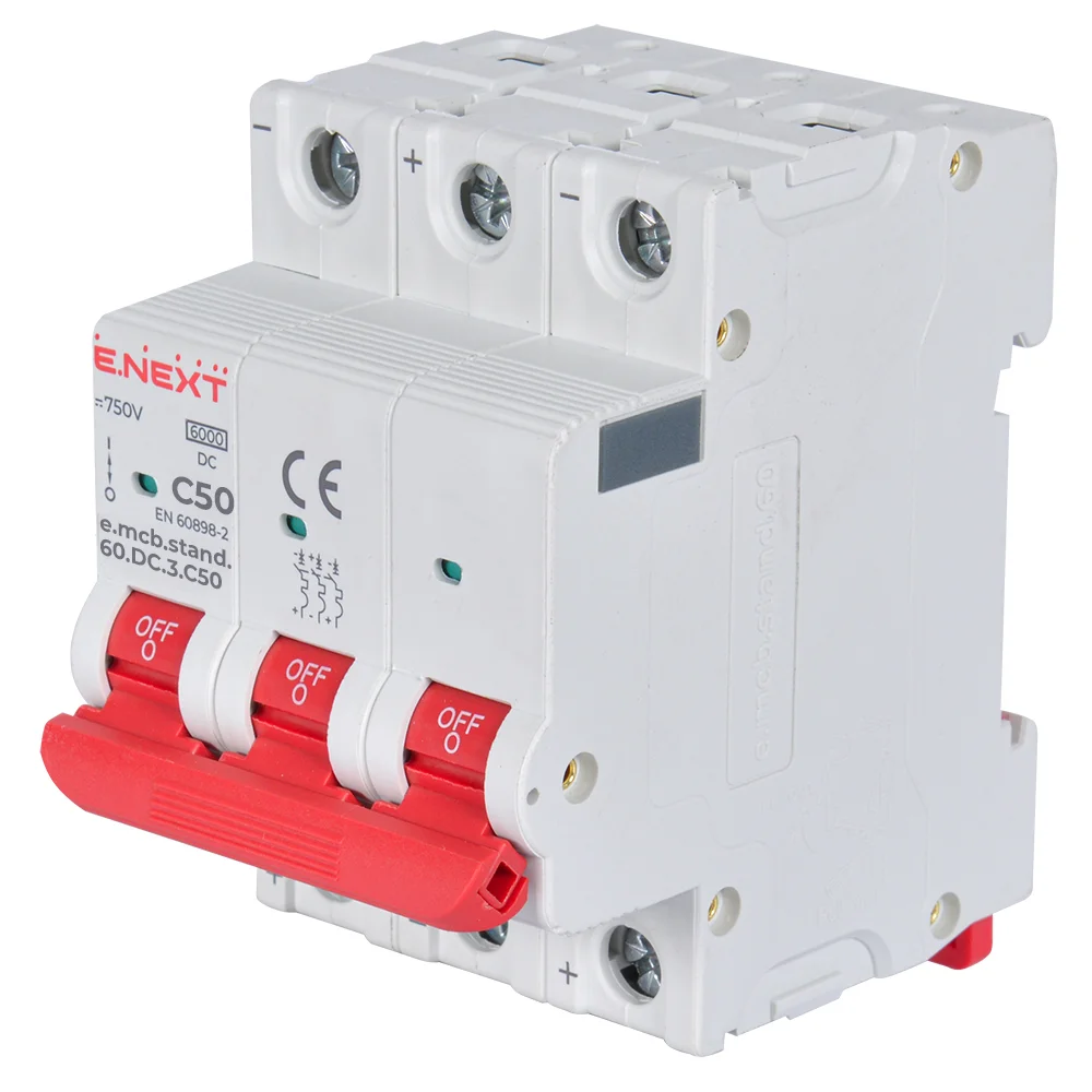 Модульный автоматический выключатель e.mcb.stand.60.DC.3.C50, 3р, 50А, C, 6кА, DC