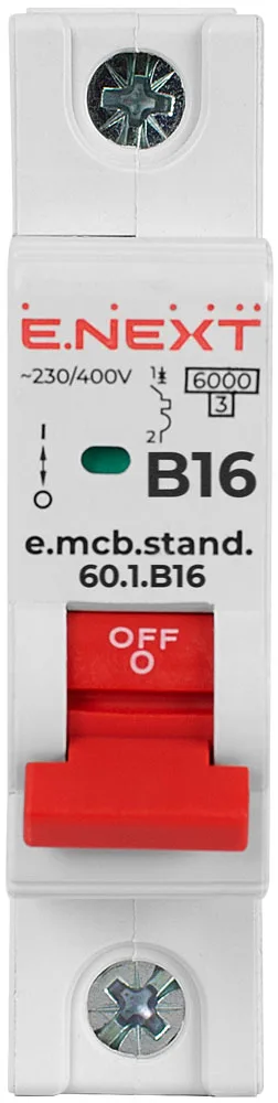 Модульний автоматичний вимикач e.mcb.stand.60.1.B16, 1р, 16А, B, 6кА — фото 1