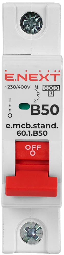 Модульний автоматичний вимикач e.mcb.stand.60.1.B50, 1р, 50А, B, 6кА — фото 1