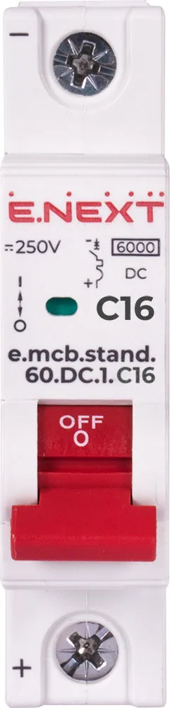 Модульний автоматичний вимикач e.mcb.stand.60.DC.1.C16, 1р, 16А, C, 6кА, DC — фото 1