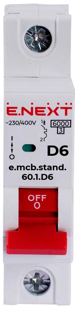 Модульний автоматичний вимикач e.mcb.stand.60.1.D6, 1р, 6А, D, 6кА — фото 1