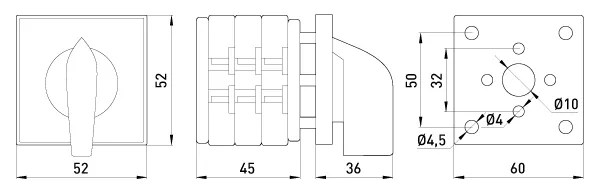 Пакетний перемикач LK16/3.323-ZP/45 щитовий, з передньою панеллю, 3p, 1-0-2, 16А — фото 4