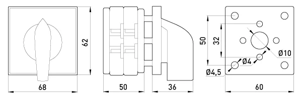 Пакетний перемикач LK40/2.211-ZP/45 щитовий, з передньою панеллю, 3p, 0-1, 40А — фото 5