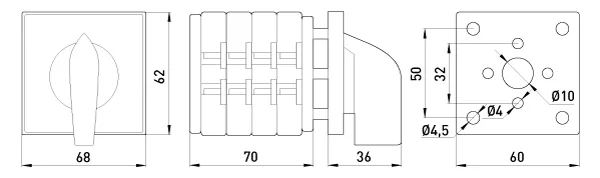 Пакетний перемикач LK40/4.324-ZP/45 щитовий, з передньою панеллю, 0-зірка-трикутник, 40А — фото 5