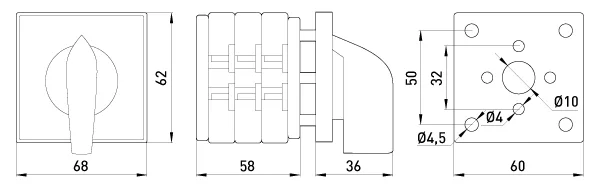 Пакетний перемикач LK63/3.323-ZP/45 щитовий, з передньою панеллю, 3p, 1-0-2, 63А — фото 4