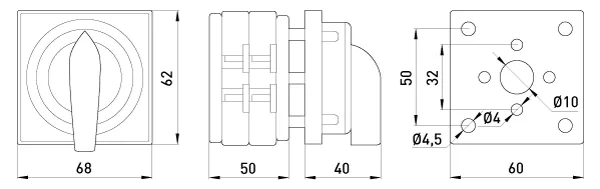 Пакетний перемикач LK40/2.211-ZК/45 щитовий, з передньою панеллю (під пломбування), 3p, 0-1, 40А — фото 5