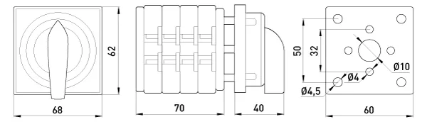 Пакетний перемикач LK40/4.322-ZК/45 щитовий, з передньою панеллю (під пломбування), 0-1-2, 40А — фото 4