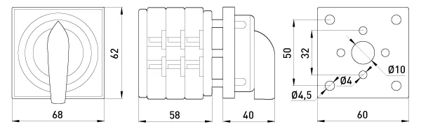 Пакетний перемикач LK63/3.323-ZК/45 щитовий, з передньою панеллю (під пломбування), 3p, 1-0-2, 63А — фото 4