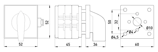 Пакетний перемикач LK16/3.323-SP/45 щитовий, на DIN - рейку, 3p, 1-0-2, 16А — фото 4