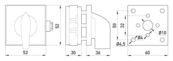 Пакетний перемикач LK25/1.216-SP/45 щитовий, на DIN - рейку, 1p, 0-1, 25А — фото 4