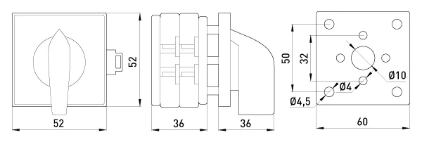Пакетний перемикач LK25/2.211-SP/45 щитовий, на DIN - рейку, 3p, 0-1, 25А — фото 4