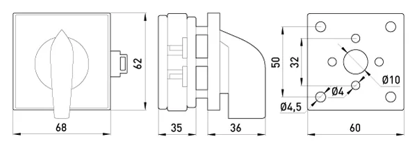 Пакетний перемикач LK40/1.216-SP/45 щитовий, на DIN - рейку, 1p, 0-1, 40А — фото 4