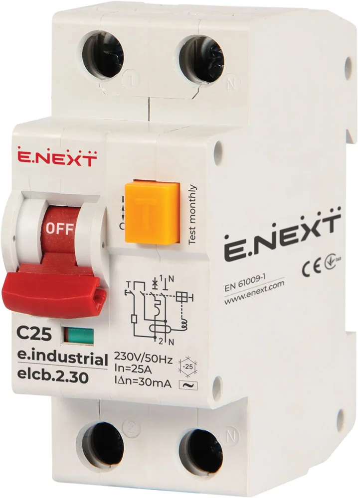 Выключатель дифференциального тока (дифавтомат) e.industrial.elcb.2.C25.30, 2р, 25А, С, 30мА