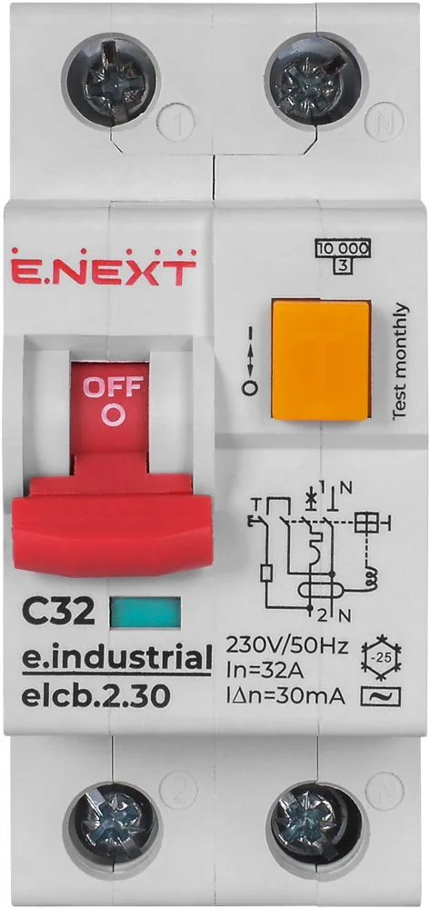 Вимикач диференційного струму (дифавтомат) e.industrial.elcb.2.C32.30, 2р, 32А, С, 30мА