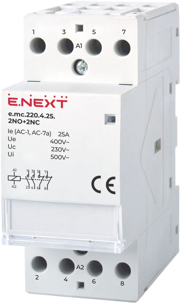 Модульный контактор e.mc.220.4.25.2NO+2NC, 4P, 25А, 2NO+2NC, 220В