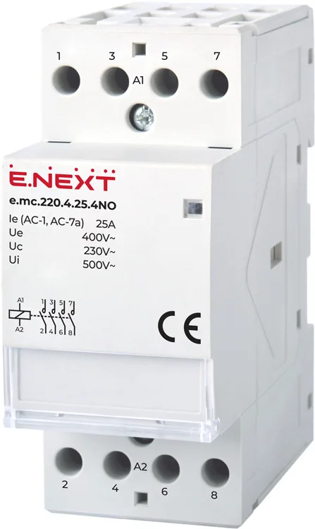 Модульный контактор e.mc.220.4.25.4NO, 4P, 25А, 4NO, 220В