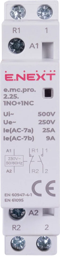 Модульний контактор e.mc.pro.2.25.1NO+1NC, 2р, 25А, 1NO+1NC, 220В