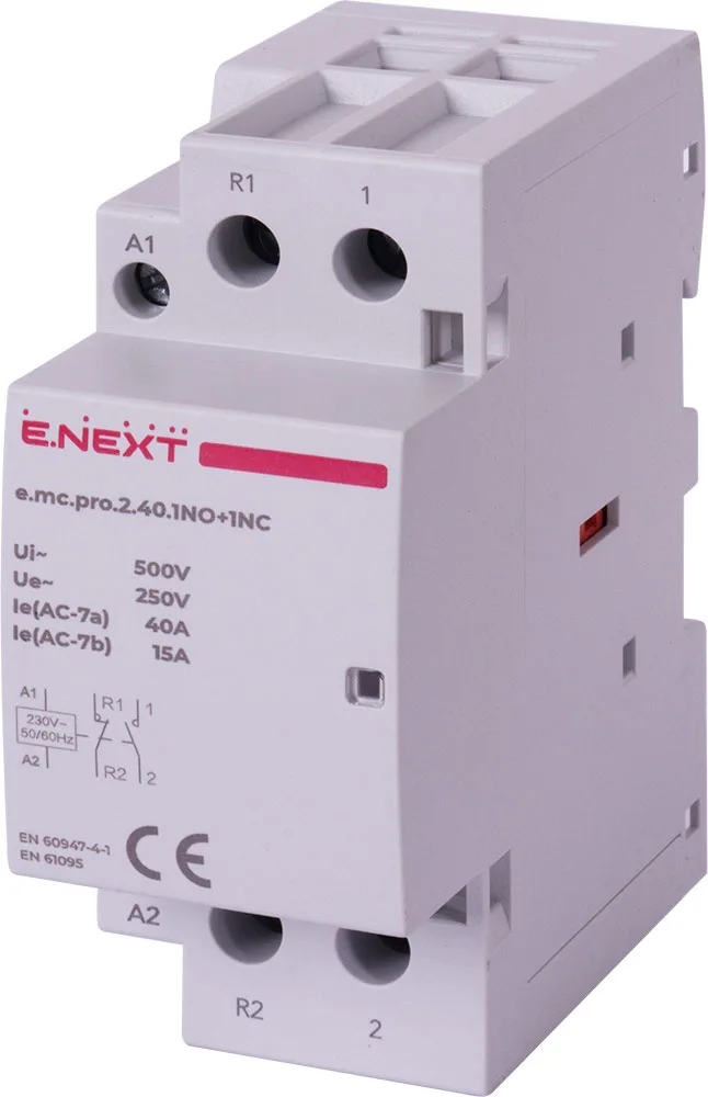 Модульный контактор e.mc.pro.2.40.1NO+1NC, 2P, 40А, 1NO+1NC, 220В