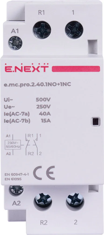 Модульный контактор e.mc.pro.2.40.1NO+1NC, 2P, 40А, 1NO+1NC, 220В