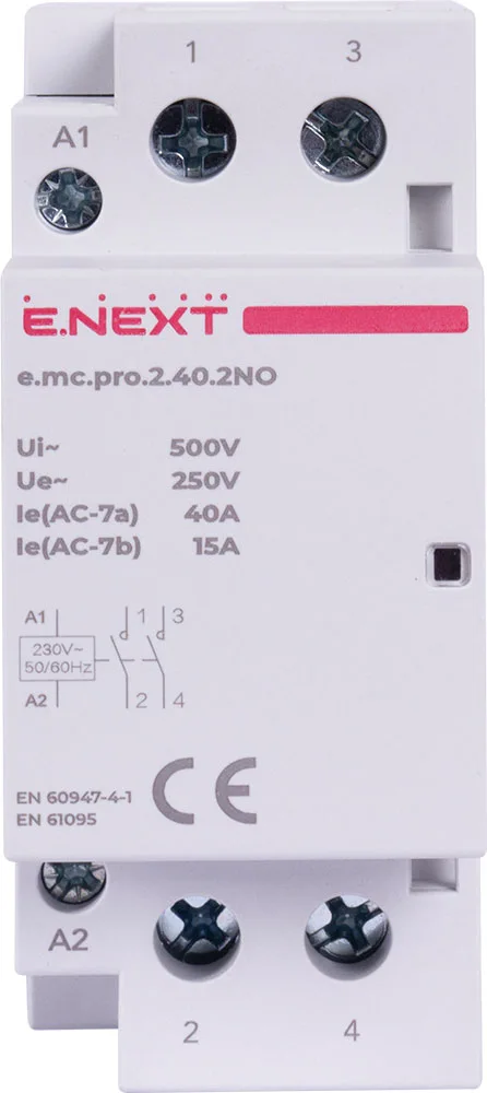 Модульний контактор e.mc.pro.2.40.2NO, 2р, 40А, 2NO, 220В
