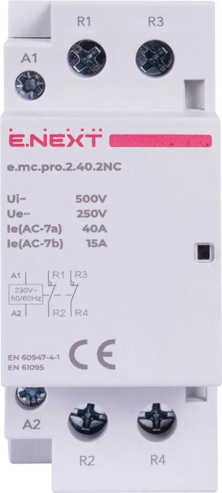 Модульний контактор e.mc.pro.2.40.2NC, 2р, 40А, 2NC, 220В